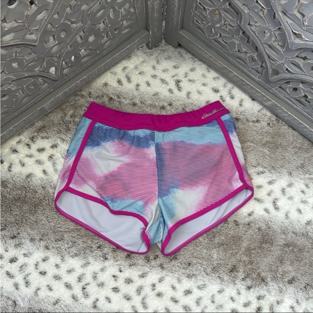 Eddie Bauer athletic shorts girls small pastel sporty stripes activewear workout
